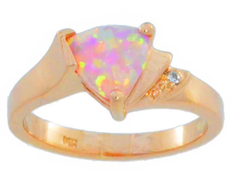 Adjustable gemstone ring for women-14Kt Gold Pink Opal & Diamond Trillion Ring