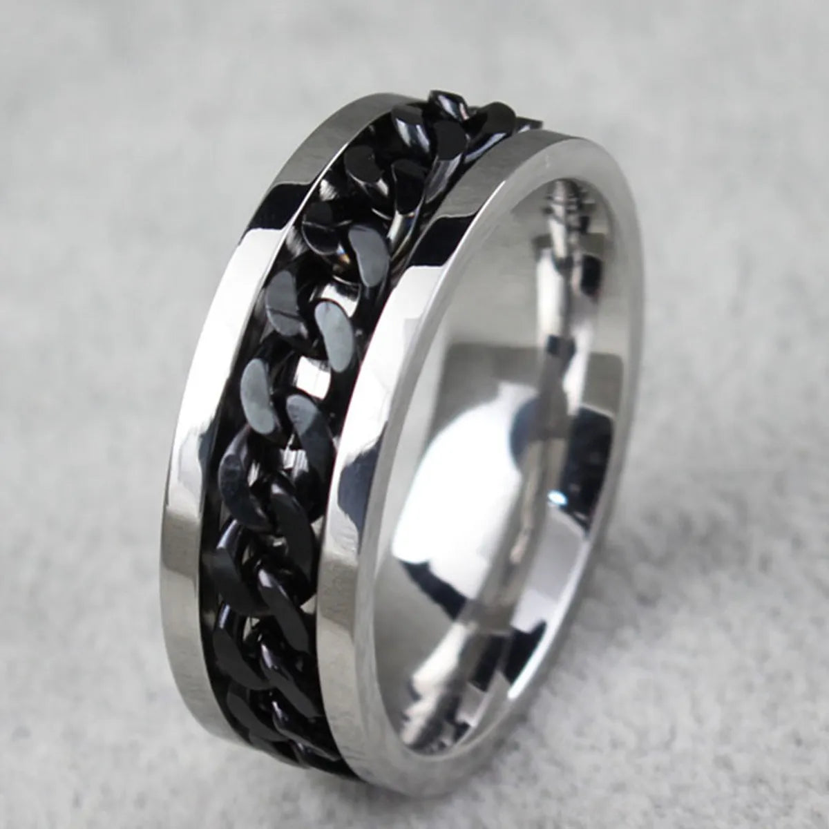 Bridal engagement ring for women-Fashion Contrast Color Rotating Titanium Steel Twisted Ring