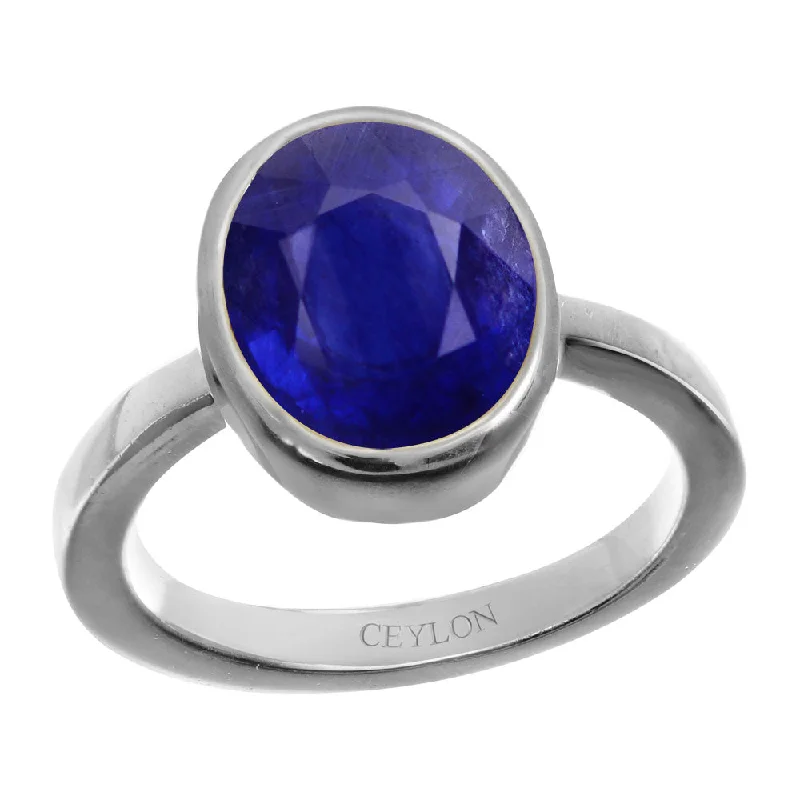 Oval diamond ring for women-Ceylon Gems Blue Sapphire Neelam 7.5cts or 8.25ratti stone Elegant Silver Ring