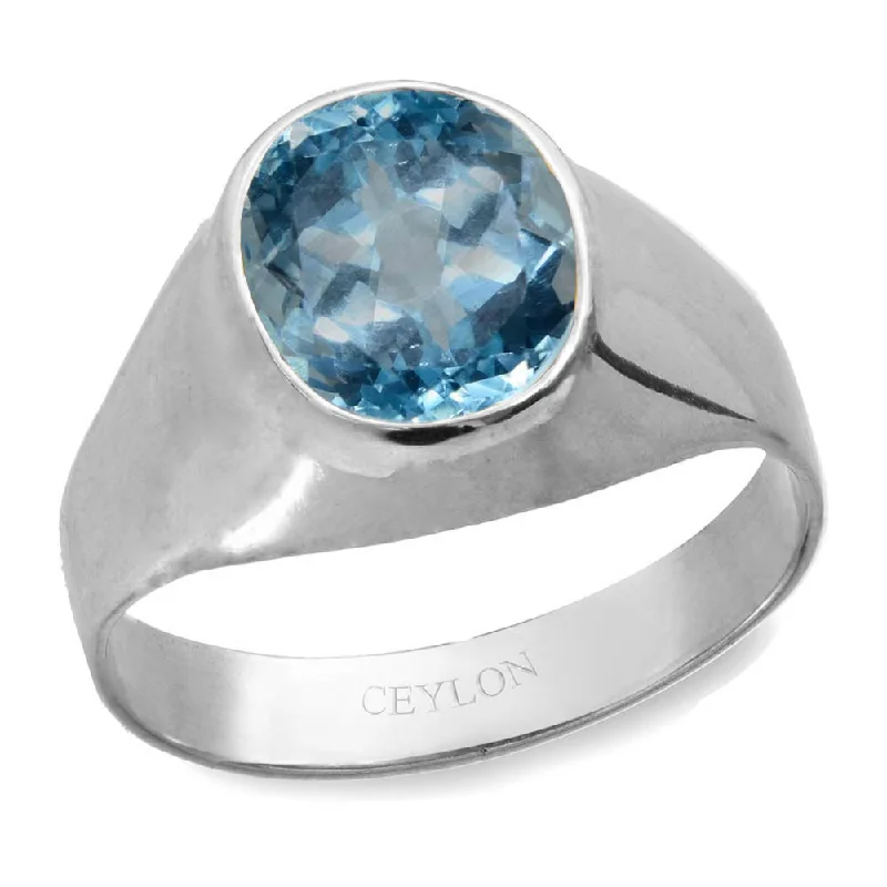 Silver statement ring for women-Ceylon Gems Blue Topaz Neela Pukhraj 3.9cts or 4.25ratti stone Bold Silver Ring