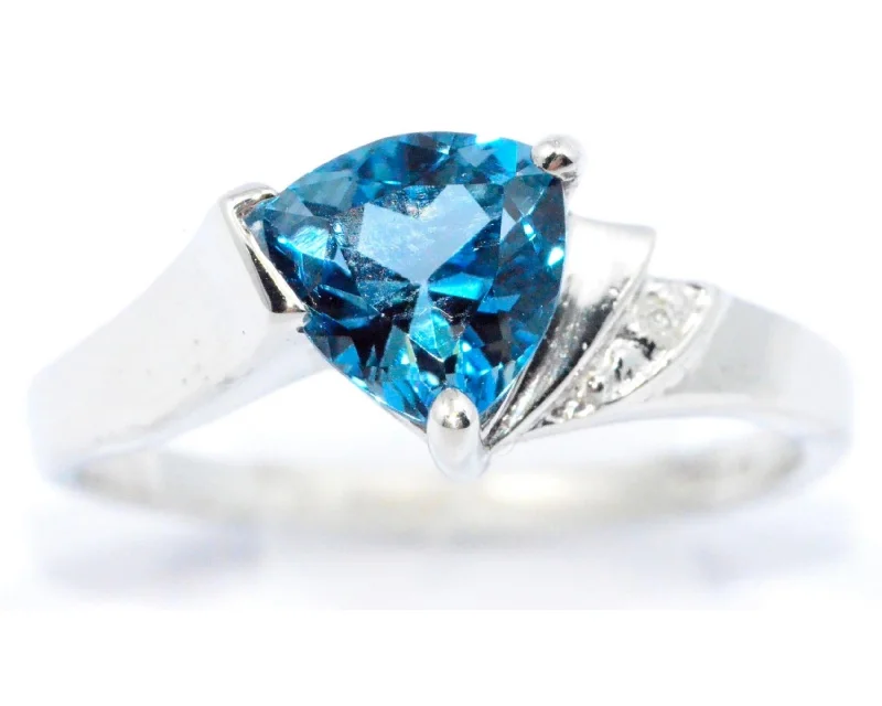 Diamond engagement ring for women-14Kt Gold London Blue Topaz & Diamond Trillion Ring