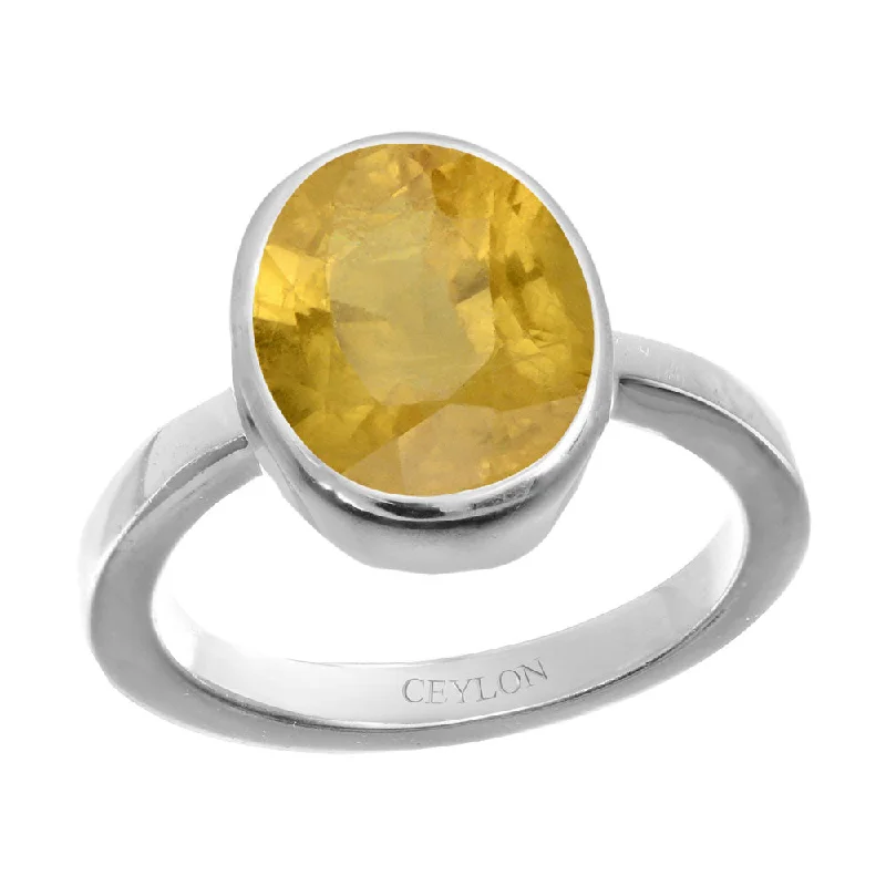 Silver statement ring for women-Ceylon Gems Yellow Sapphire Pukhraj 5.5cts or 6.25ratti stone Elegant Silver Ring