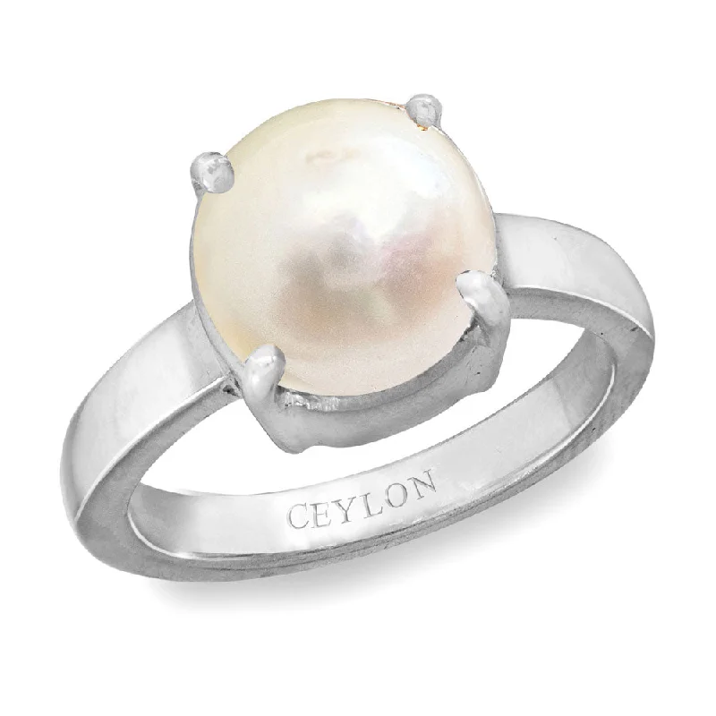 Sterling silver engagement ring for women-Ceylon Gems South Sea Pearl Moti 4.8cts or 5.25ratti stone Prongs Silver Ring