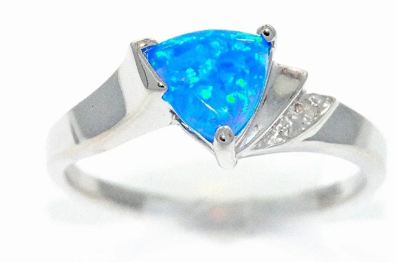 Unique ring for women-14Kt Gold Blue Opal & Diamond Trillion Ring