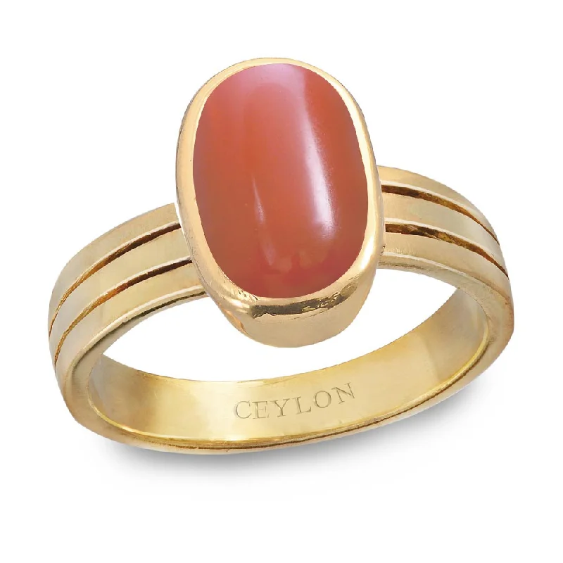 Oval cut ring for women-Ceylon Gems Italian Coral Moonga 3.9cts or 4.25ratti stone Stunning Panchdhatu Ring