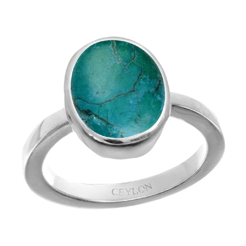 Engagement ring with sapphire for women-Ceylon Gems Turquoise Firoza 7.5cts or 8.25ratti stone Elegant Silver Ring