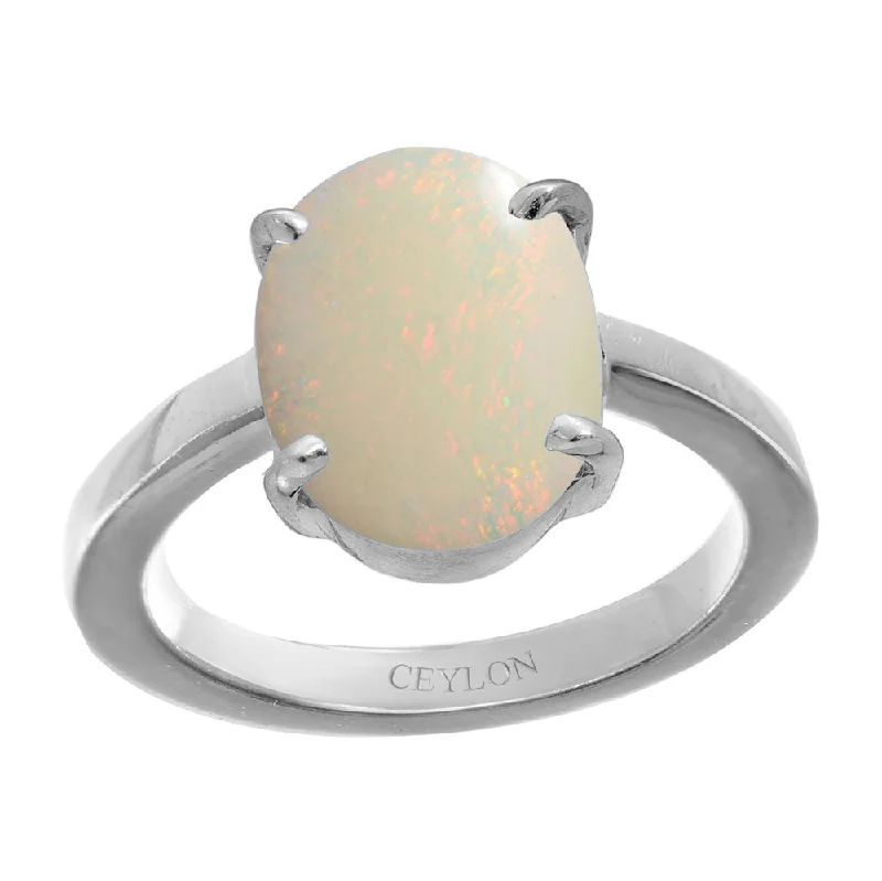 Multi-layered ring for women-Ceylon Gems Australian Opal 8.3cts or 9.25ratti stone Prongs Silver Ring