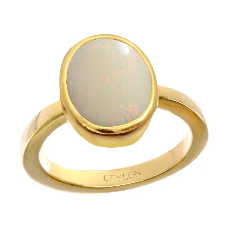 Titanium ring for women-Ceylon Gems Australian Opal 6.5cts or 7.25ratti stone Elegant Panchdhatu Ring