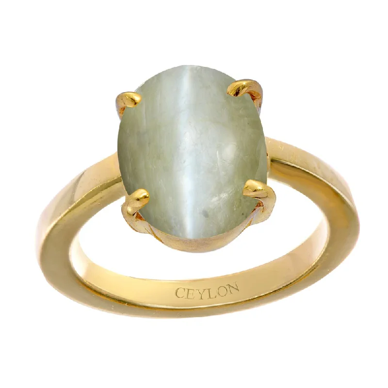 Emerald ring for women-Ceylon Gems Chrysoberyl cat's eye Lehsunia 3.9cts or 4.25ratti stone Prongs Panchdhatu Ring