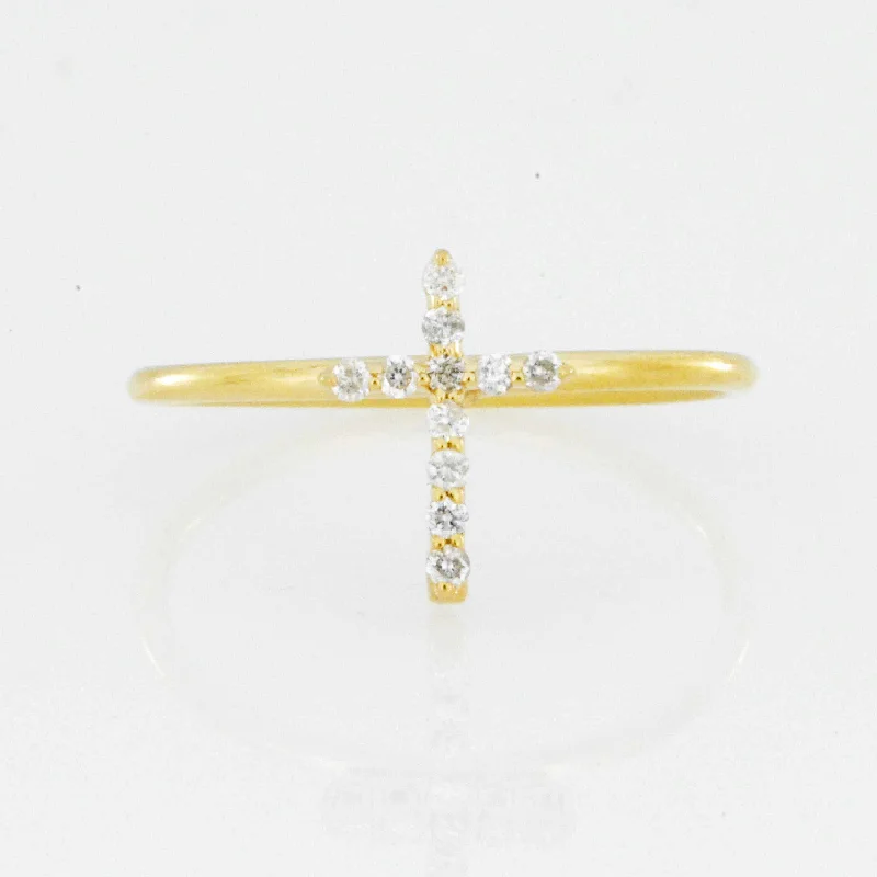 Fashionable ring for women-14Kt Gold Genuine Natural Diamond Cross Ring