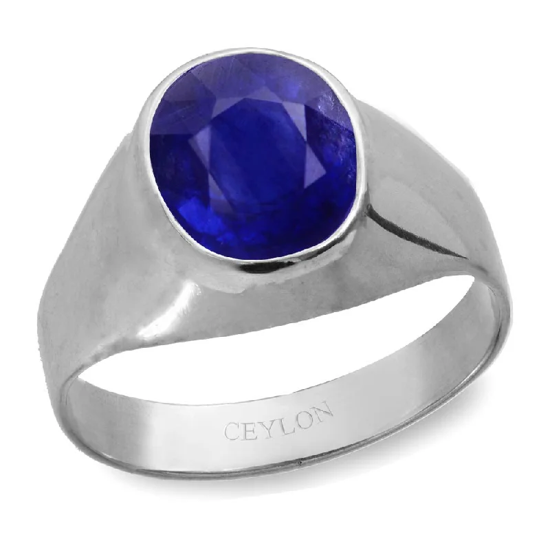 Gold engagement ring for women-Ceylon Gems Blue Sapphire Neelam 5.5cts or 6.25ratti stone Bold Silver Ring