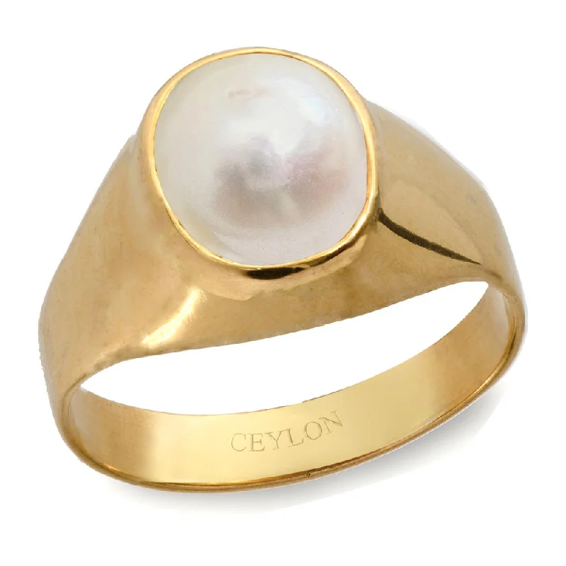 Luxury ring for women-Ceylon Gems South Sea Pearl Moti 6.5cts or 7.25ratti stone Bold Panchdhatu Ring