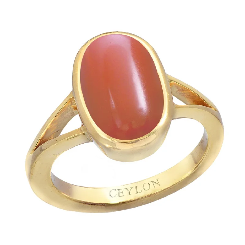 Designer ring for women-Ceylon Gems Italian Coral Moonga 3.9cts or 4.25ratti stone Zoya Panchdhatu Ring