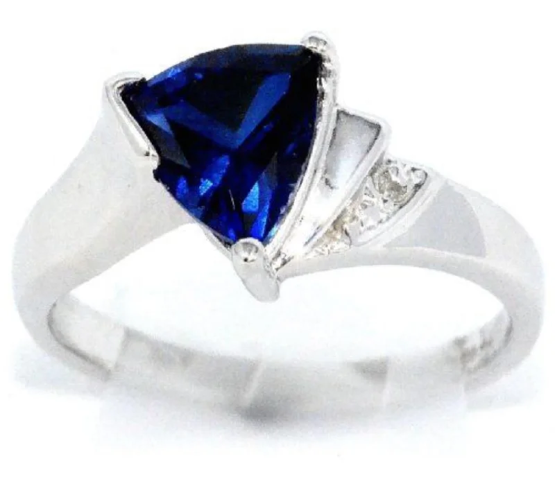 Gold band ring for women-14Kt Gold Blue Sapphire & Diamond Trillion Ring