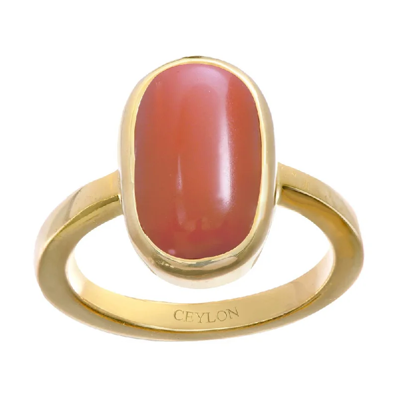 Gold band ring for women-Ceylon Gems Italian Coral Moonga 4.8cts or 5.25ratti stone Elegant Panchdhatu Ring