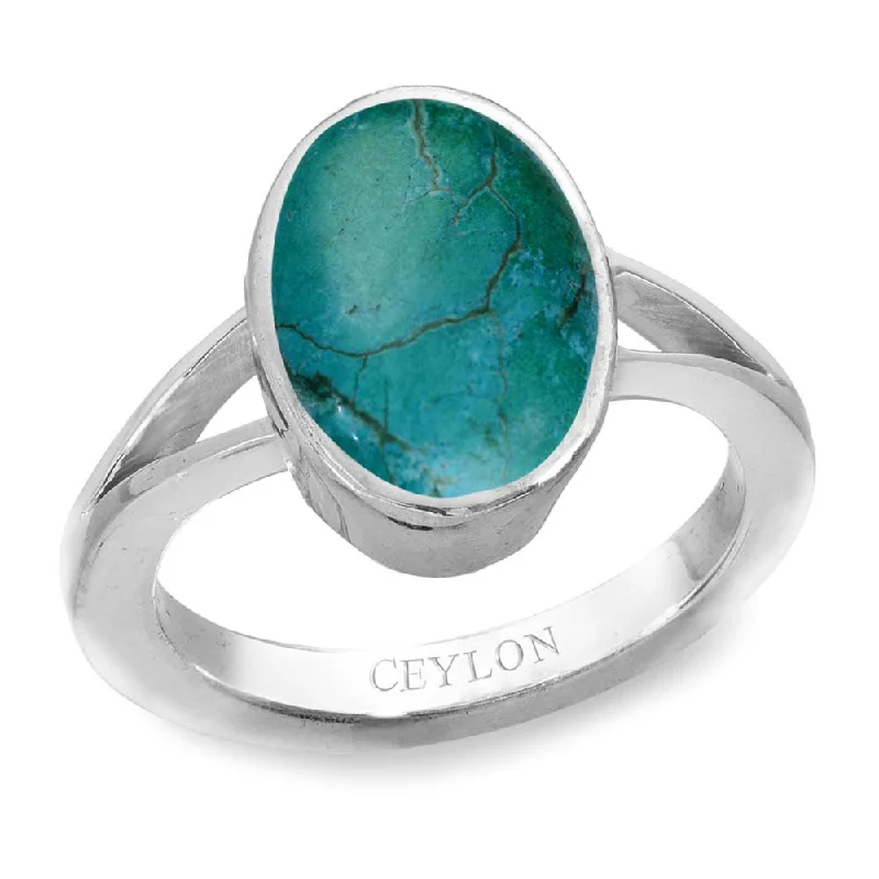 Custom engagement ring for women-Ceylon Gems Turquoise Firoza 8.3cts or 9.25ratti stone Zoya Silver Ring