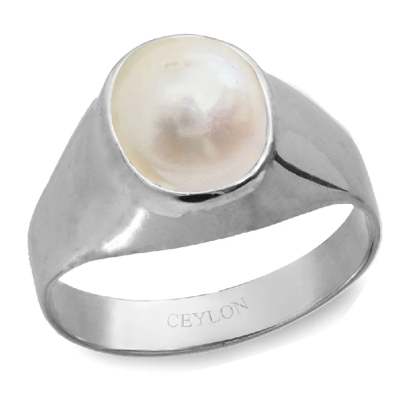 Bridal ring for women-Ceylon Gems South Sea Pearl Moti 8.3cts or 9.25ratti stone Bold Silver Ring