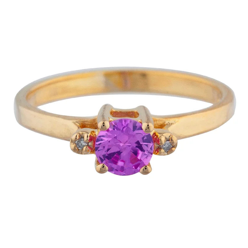 Antique engagement ring for women-14Kt Gold 0.50 Ct Pink Sapphire & Diamond Round Ring