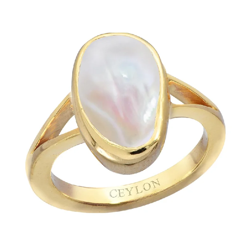 Cushion cut ring for women-Ceylon Gems Precious Pearl Moti 9.3cts or 10.25ratti stone Zoya Panchdhatu Ring