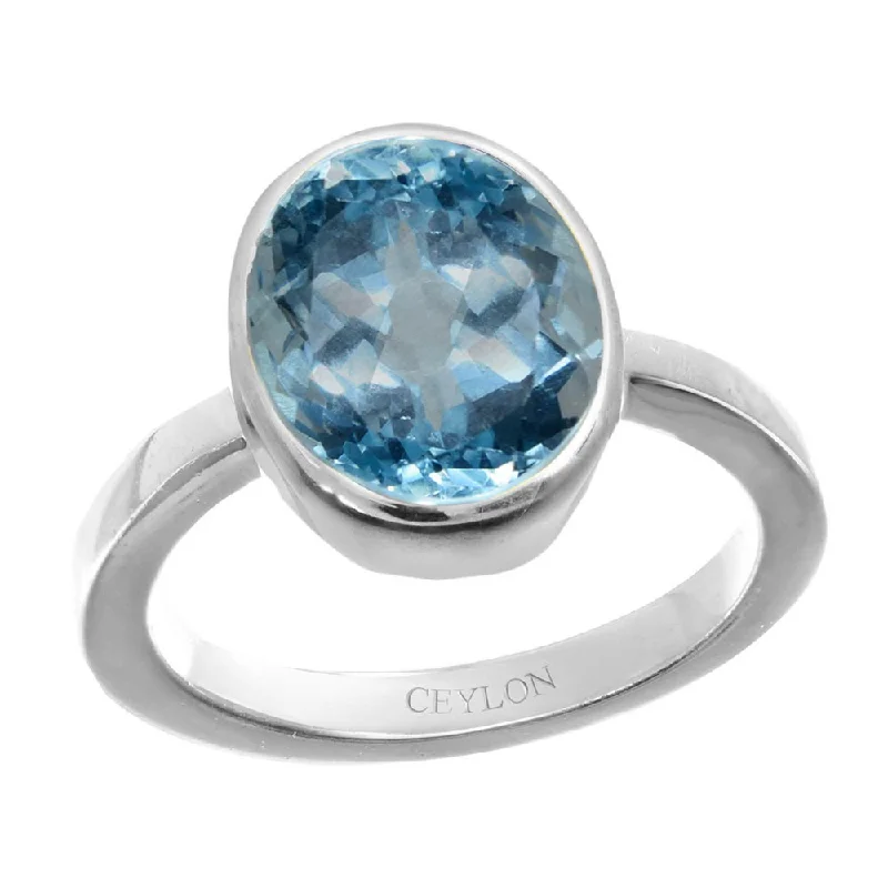 Diamond eternity ring for women-Ceylon Gems Blue Topaz Neela Pukhraj 4.8cts or 5.25ratti stone Elegant Silver Ring