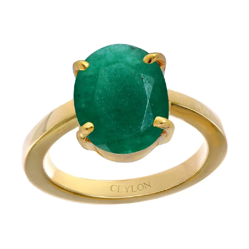 Engagement ring with colored stone for women-Ceylon Gems Emerald Panna 3cts or 3.25ratti stone Prongs Panchdhatu Ring