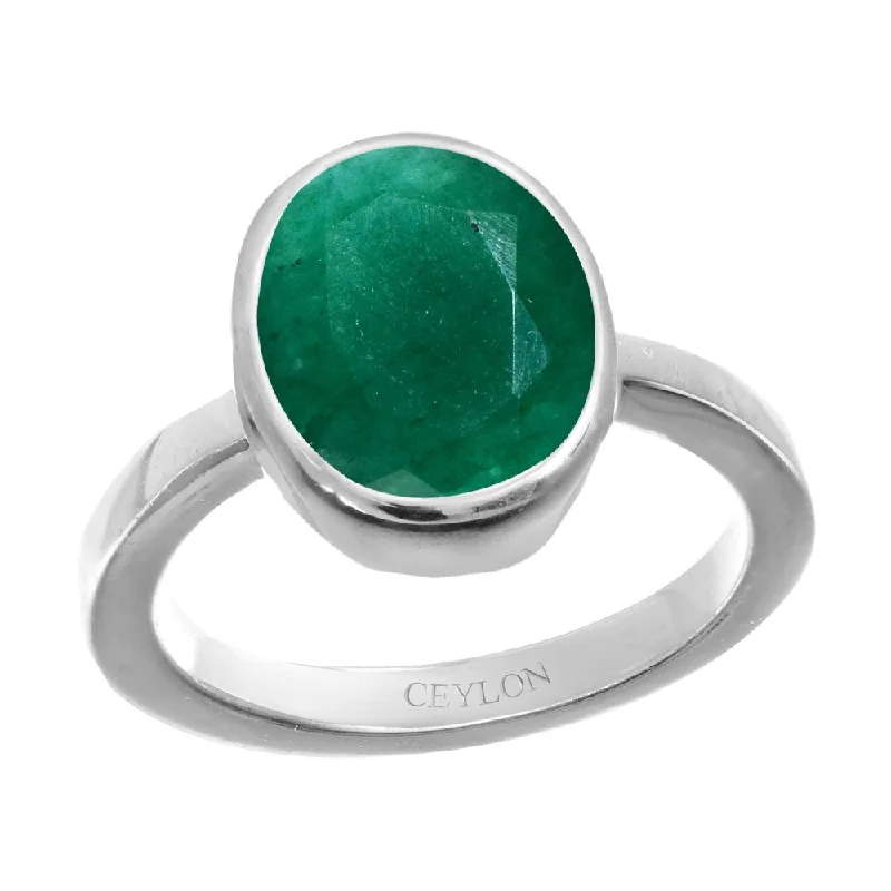 Sterling silver ring for women-Ceylon Gems Emerald Panna 3.9cts or 4.25ratti stone Elegant Silver Ring