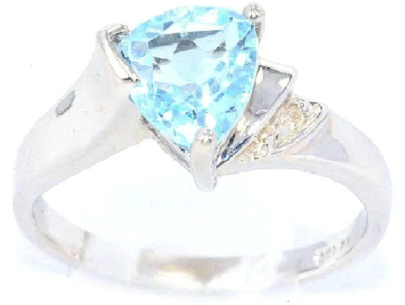 Wedding ring for women-14Kt Gold Blue Topaz & Diamond Trillion Ring