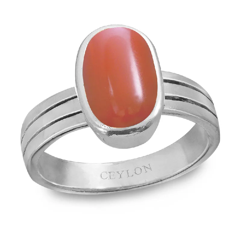 Vintage gemstone ring for women-Ceylon Gems Italian Coral Moonga 8.3cts or 9.25ratti stone Stunning Silver Ring