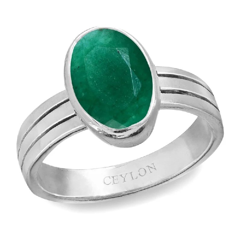 Retro ring for women-Ceylon Gems Emerald Panna 3cts or 3.25ratti stone Stunning Silver Ring