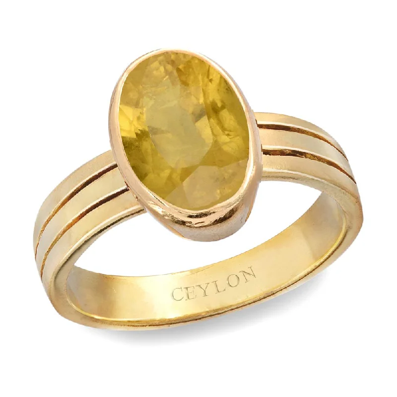 Gold wedding ring for women-Ceylon Gems Yellow Sapphire Pukhraj 3.9cts or 4.25ratti stone Stunning Panchdhatu Ring