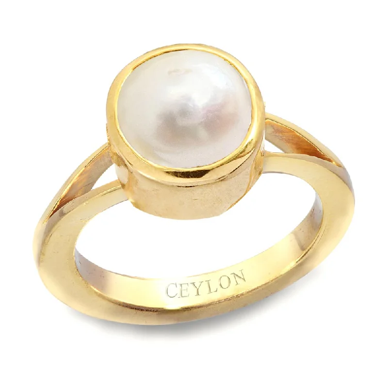 Vintage engagement ring for women-Ceylon Gems South Sea Pearl Moti 4.8cts or 5.25ratti stone Zoya Panchdhatu Ring