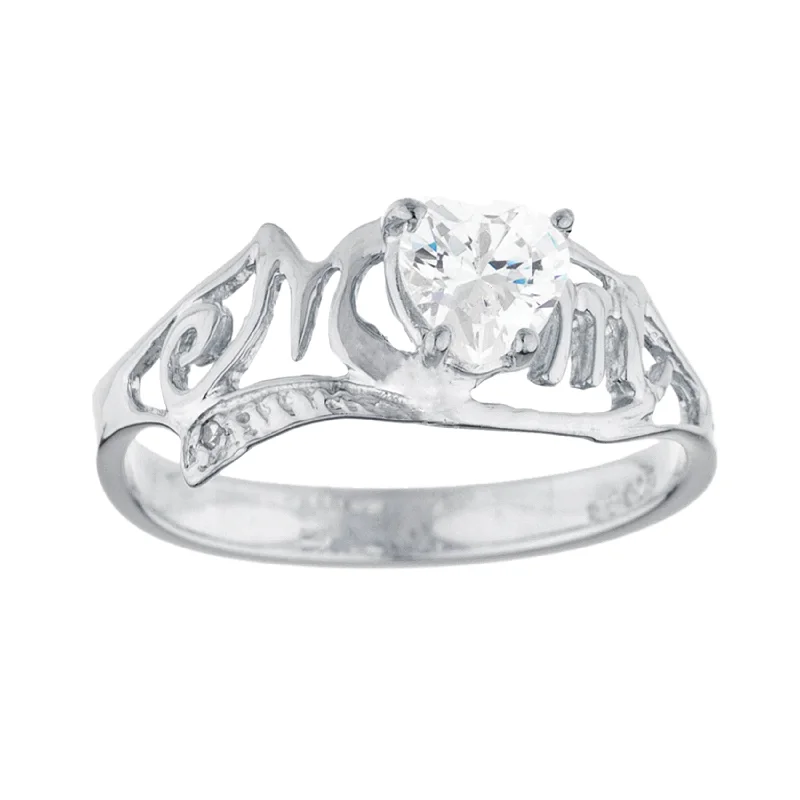 Engagement ring for women-Zirconia & Diamond Heart Mom Ring .925 Sterling Silver