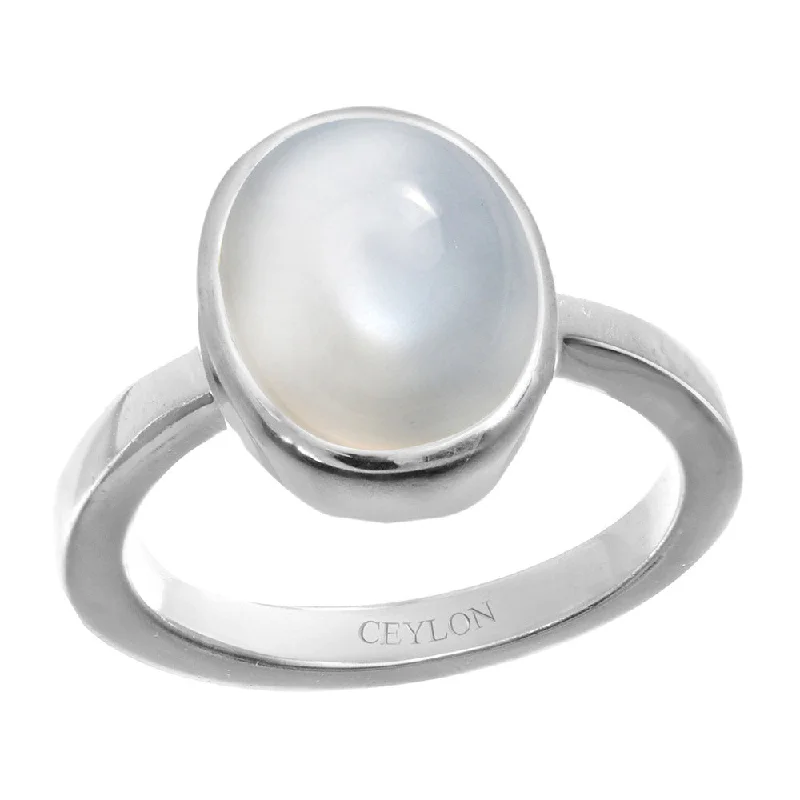 Titanium ring for women-Ceylon Gems Moonstone 4.8cts or 5.25ratti stone Elegant Silver Ring