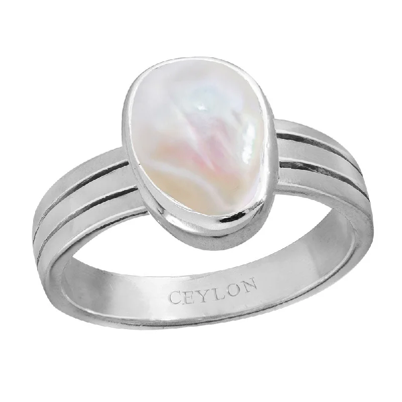 Cocktail ring for women-Ceylon Gems Precious Pearl Moti 3.9cts or 4.25ratti stone Stunning Silver Ring