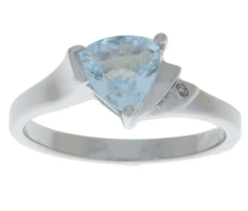 Vintage ring for women-14Kt Gold Genuine Aquamarine & Diamond Trillion Ring