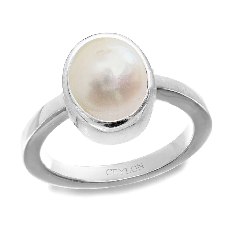 Vintage gemstone ring for women-Ceylon Gems South Sea Pearl Moti 4.8cts or 5.25ratti stone Elegant Silver Ring