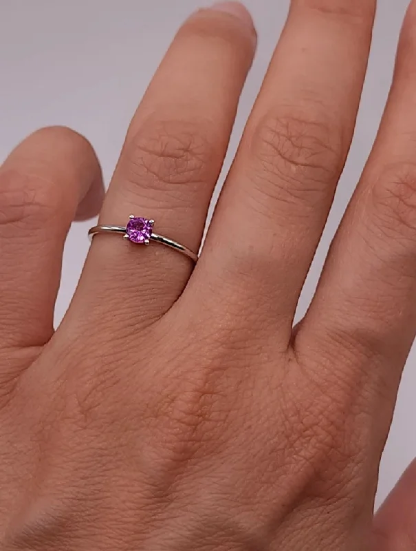 Promise ring for women-14Kt Gold Pink Sapphire Round Ring