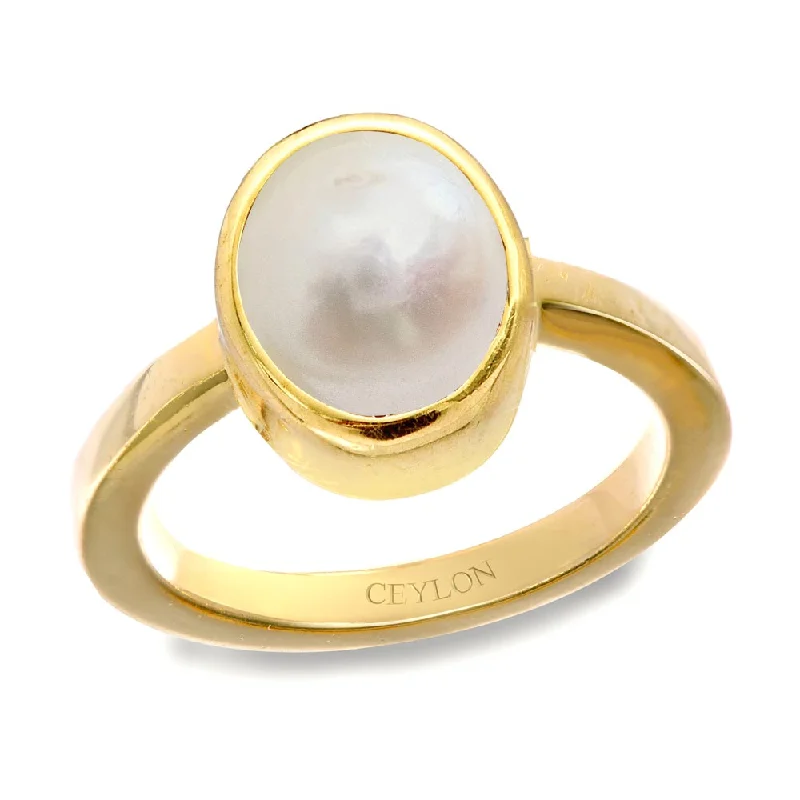 Custom engagement ring for women-Ceylon Gems South Sea Pearl Moti 8.3cts or 9.25ratti stone Elegant Panchdhatu Ring