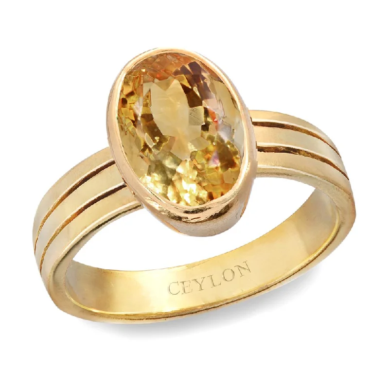 Birthstone and diamond ring for women-Ceylon Gems Citrine Sunehla 6.5cts or 7.25ratti stone Stunning Panchdhatu Ring