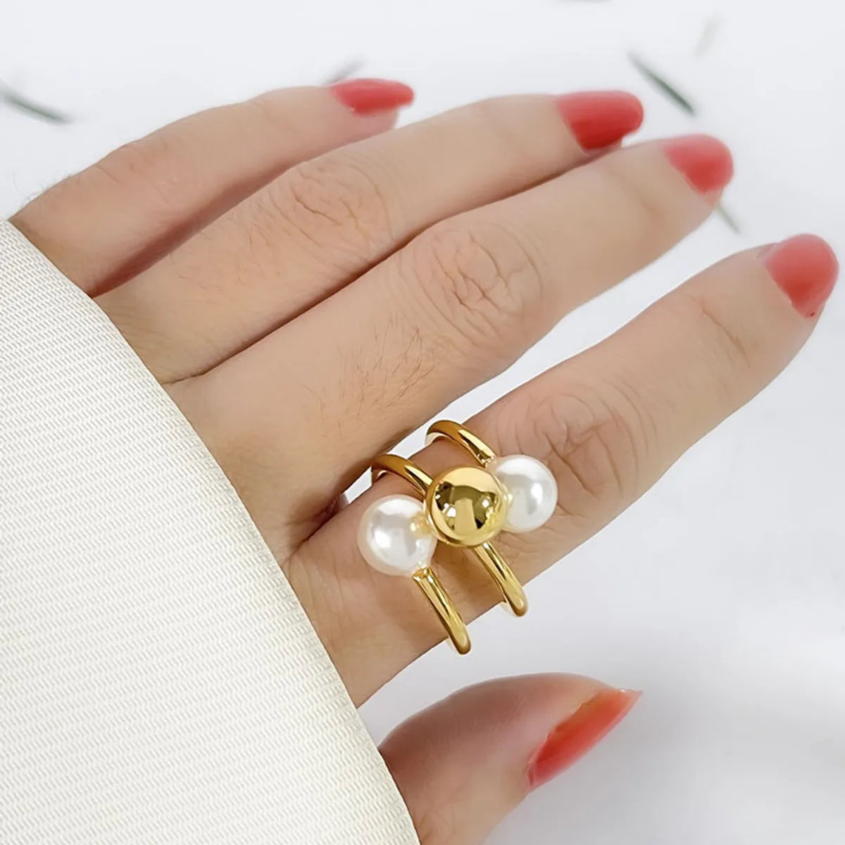 Birthstone ring for women-Wholesale Jewelry Simple Style Geometric 304 Stainless Steel Artificial Pearls 18K Gold Plated Plating Inlay Open Rings