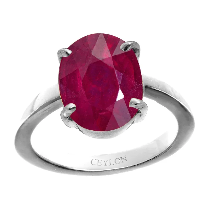 Gold band ring for women-Ceylon Gems Ruby Premium Manik 6.5cts or 7.25ratti stone Prongs Silver Ring