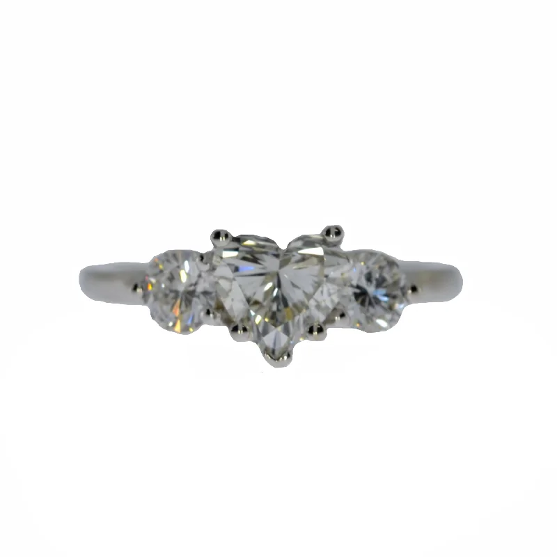 Wedding rings with gemstones for women-14K Gold Lab Grown 1.60 Ct 3 Stone Heart Diamond Ring