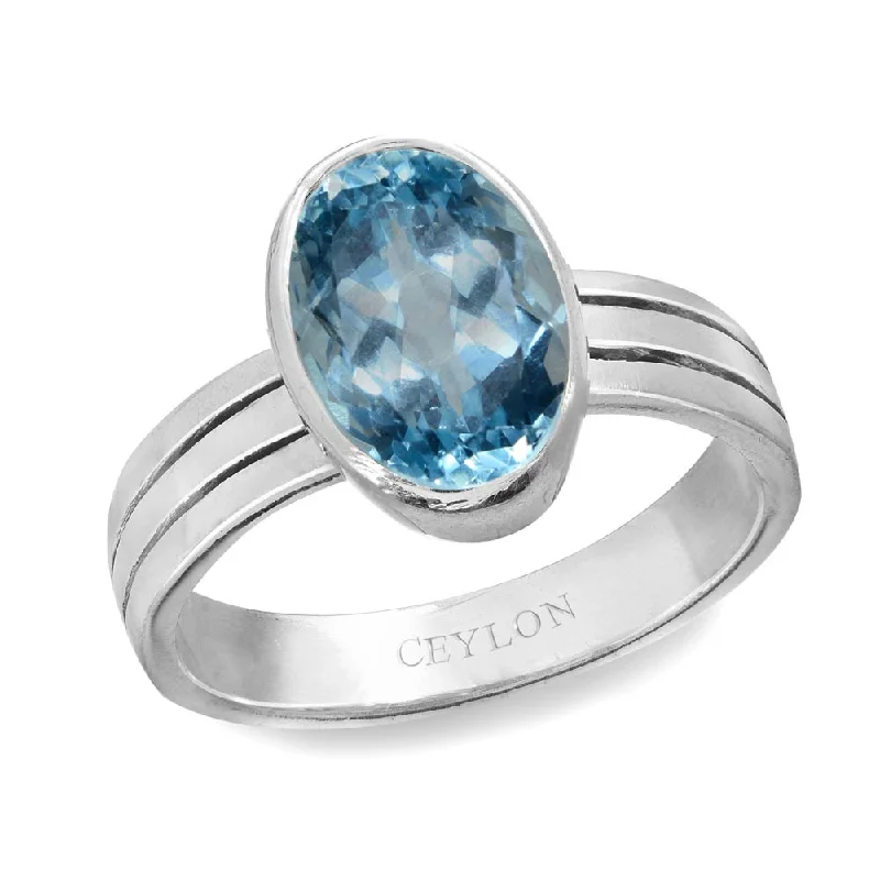 Ruby ring for women-Ceylon Gems Blue Topaz Neela Pukhraj 5.5cts or 6.25ratti stone Stunning Silver Ring