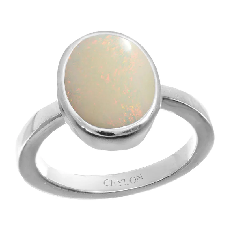 Wedding bands for women-Ceylon Gems Australian Opal 5.5cts or 6.25ratti stone Elegant Silver Ring