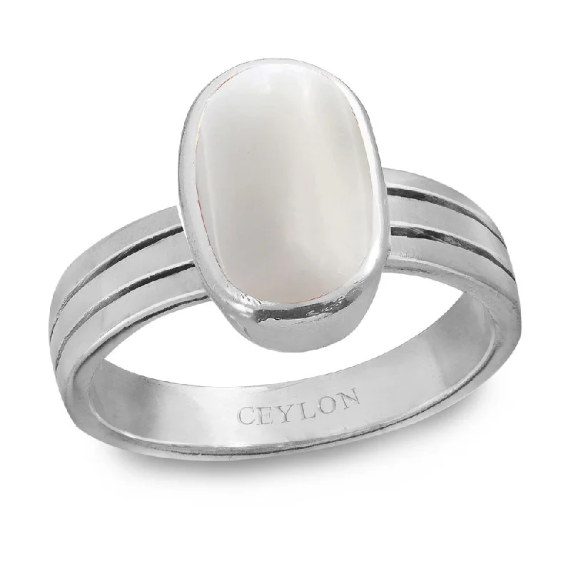 Multi-stone ring for women-Ceylon Gems White Coral Safed Moonga 3.9cts or 4.25ratti stone Stunning Silver Ring