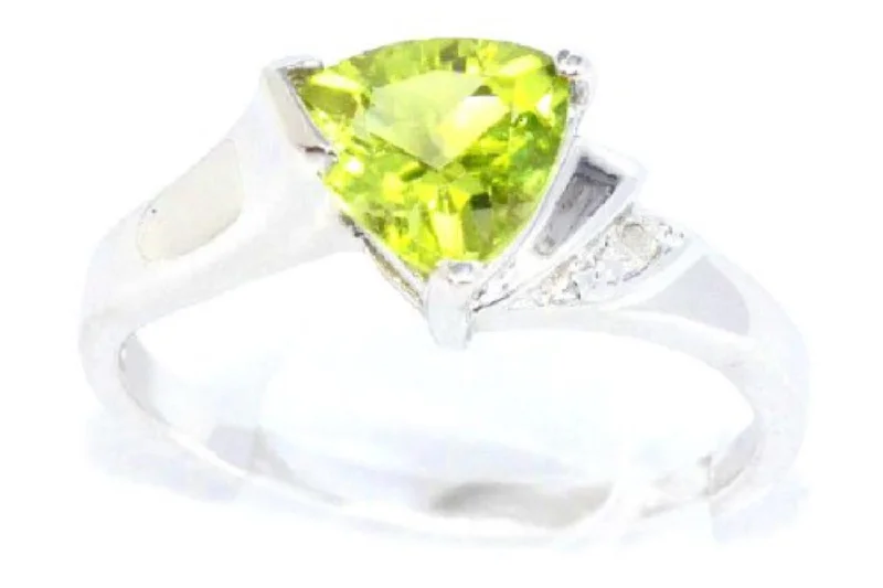 Two-tone engagement ring for women-14Kt Gold Peridot & Diamond Trillion Ring