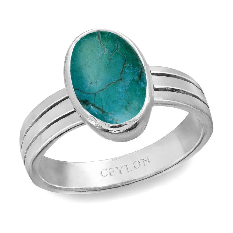 Wedding engagement ring for women-Ceylon Gems Turquoise Firoza 6.5cts or 7.25ratti stone Stunning Silver Ring