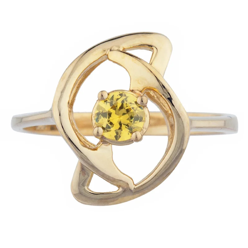 Wide band ring for women-14Kt Gold Yellow Citrine Infinity Design Ring