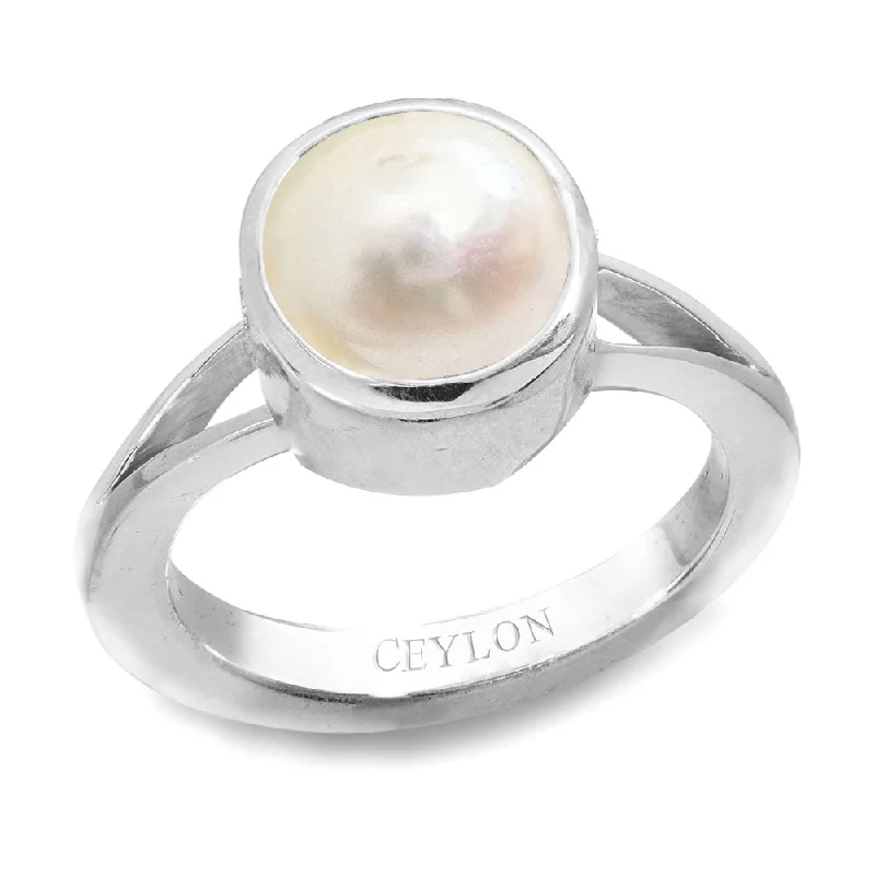 Solitaire diamond ring for women-Ceylon Gems South Sea Pearl Moti 3.9cts or 4.25ratti stone Zoya Silver Ring