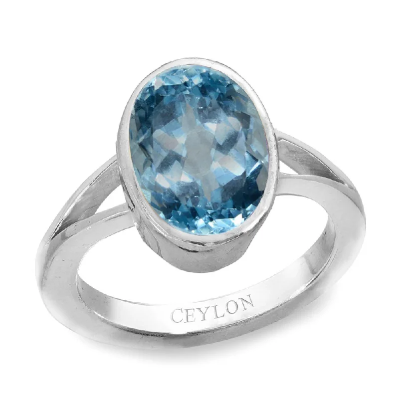 Personalized birthstone ring for women-Ceylon Gems Blue Topaz Neela Pukhraj 3.9cts or 4.25ratti stone Zoya Silver Ring